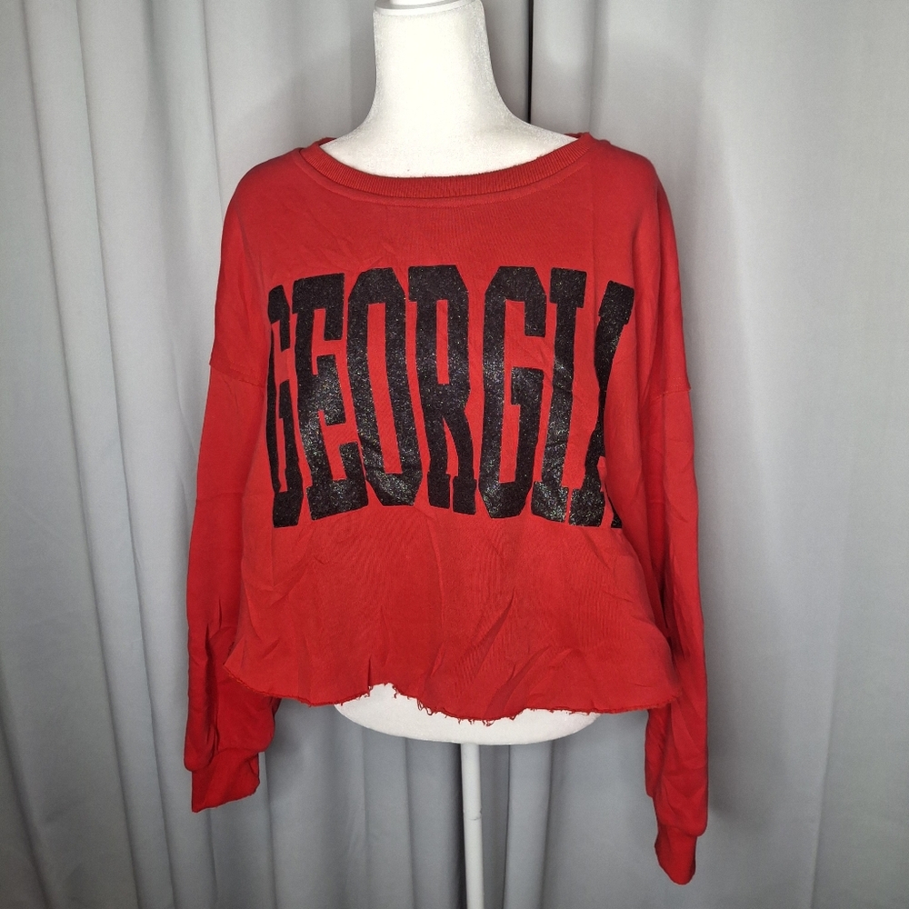 Women's Georgia Long Sleeve Cutoff Pullover Sweatshirt Size Small Red